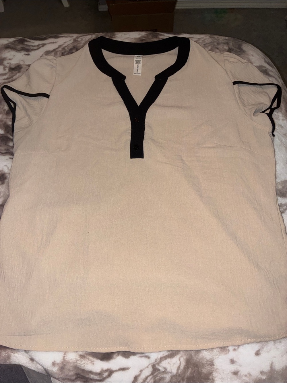 Women’s Beige Short-Sleeve Shirt with Black Trim